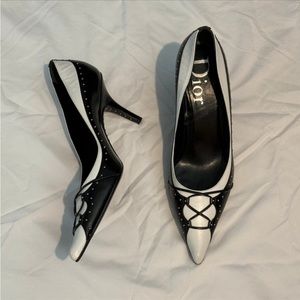 Dior leather black and white corset pointed heels